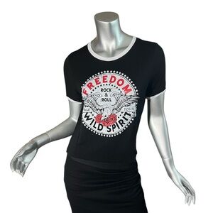 Popular Basics Medium Crop Black & White Short Sleeves T-Shirt Free Spirit Rock